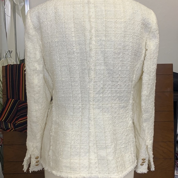 Zara Ivory Tweed Frayed Blazer (Like Balmain) Size XL Women Extra Large - Picture 11 of 16